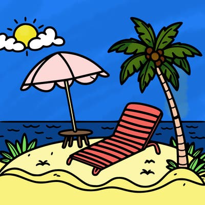 beach with beach towel and palm tree