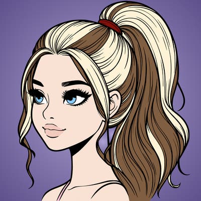 realistic girl with a high ponytail
