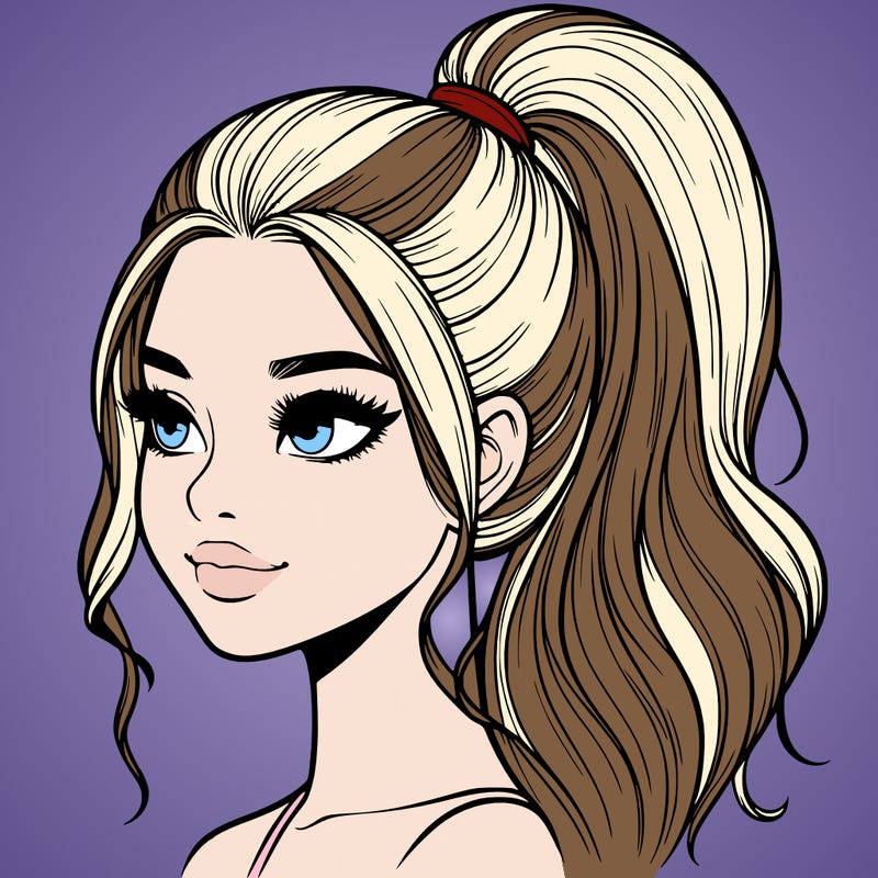 realistic girl with a high ponytail
