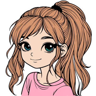 realistic girl with ponytail