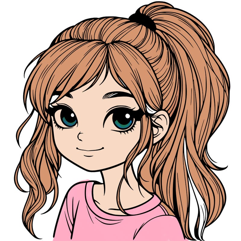 realistic girl with ponytail