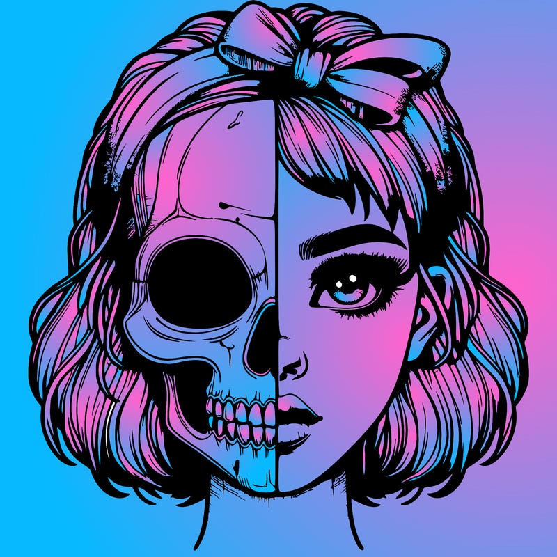 realistic girl with half skull mask