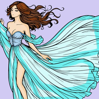 realistic woman in dress flowing the the wind