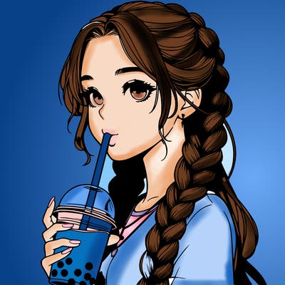 realistic girl with braided hair drinking boba