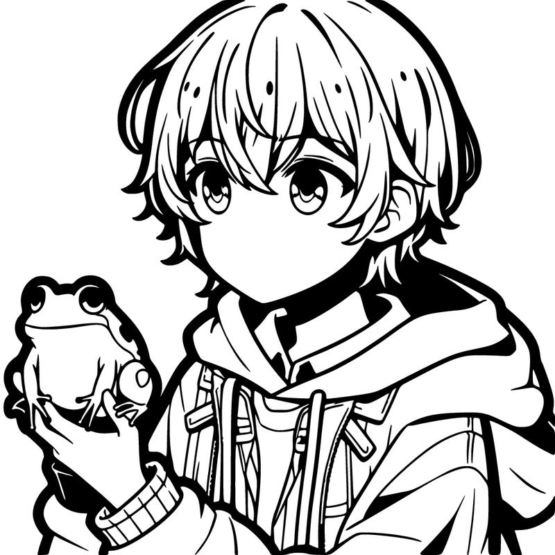 a anime girl holding a frog wearing a hoodie