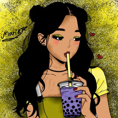 aesthetic realistic girl with boba
