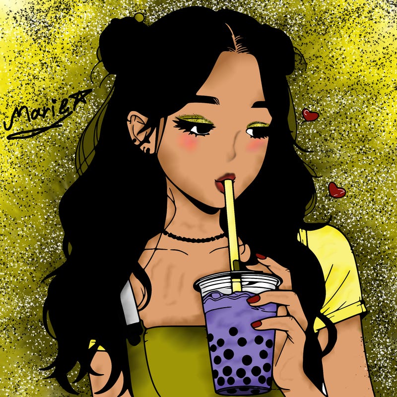 aesthetic realistic girl with boba