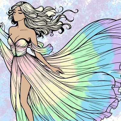 realistic woman in dress flowing the the wind