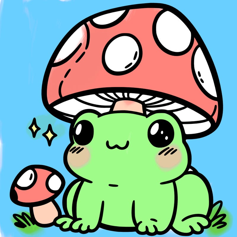 a cute frog with a mushroom hat