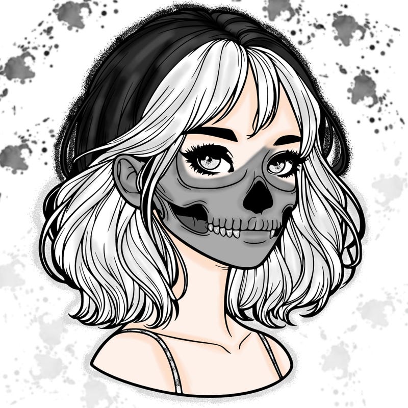 realistic girl with skull