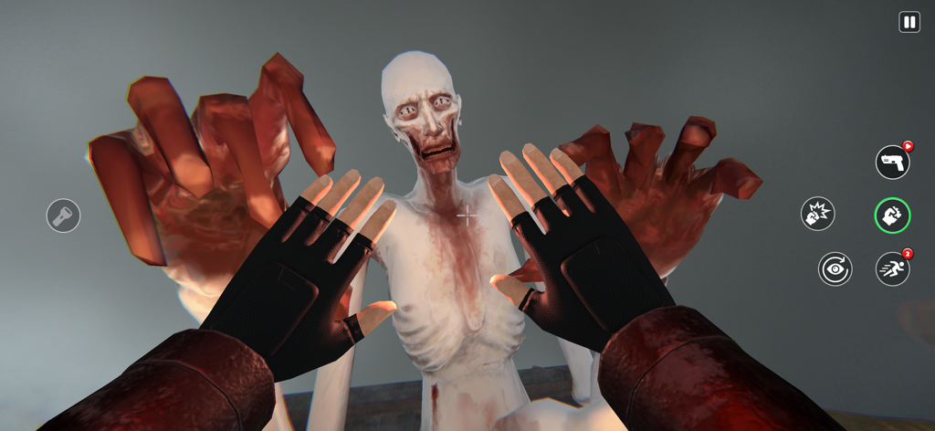 Uma visão em primeira pessoa de uma entidade pálida aterrorizante atacando o jogador em Silent Maze.