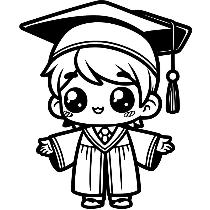 cute student with graduation gown and cap
