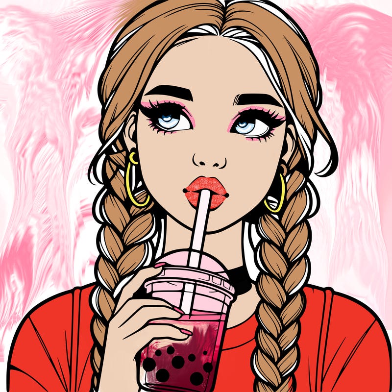 realistic girl with braided hair drinking boba