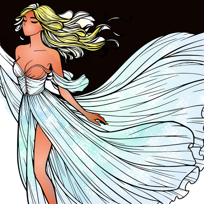 realistic woman in dress flowing the the wind