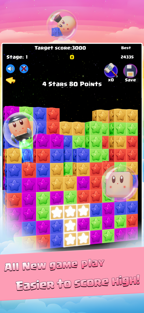 Pop 3-Super Star Ultra - カラフルな3Dブロックとスターを備えたPop 3-Super Star Ultraパズルゲームのゲームプレイ。