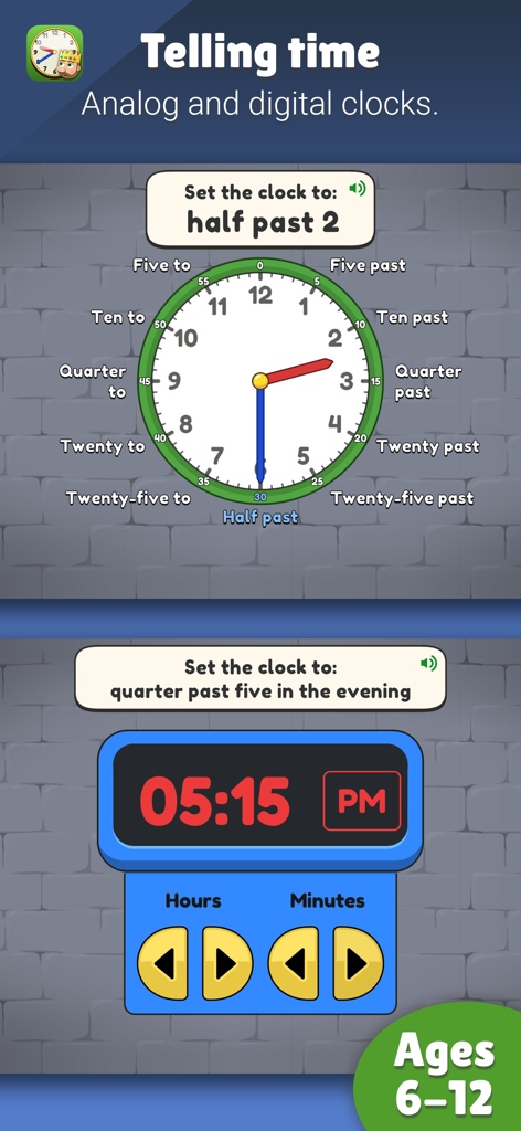 King of Math+ - Telling time feature with analog and digital clock exercises for children
