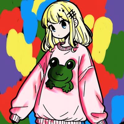 girl wearing frogging sweatshirt