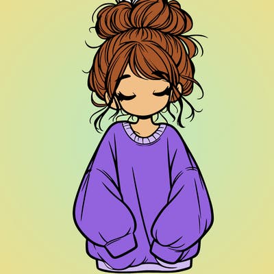 girl with baggy sweatshirt and messy bun