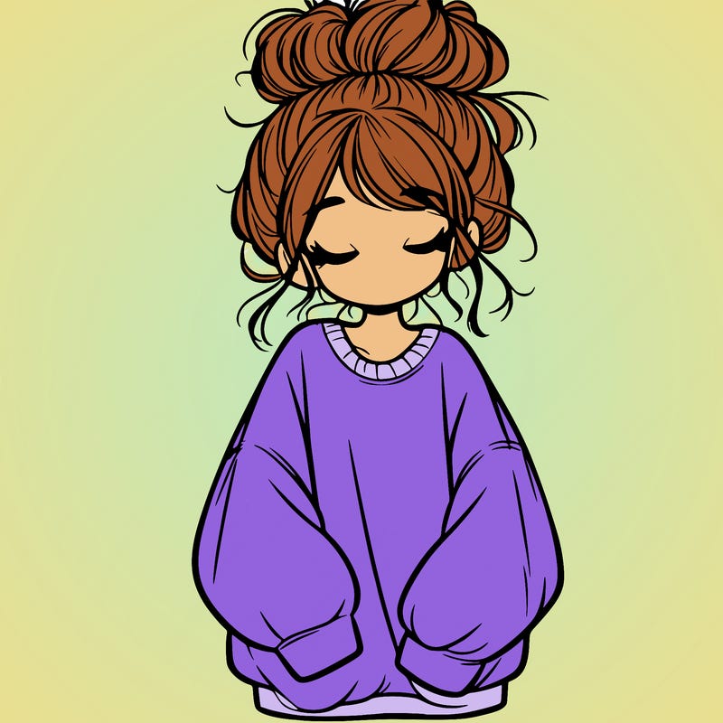 girl with baggy sweatshirt and messy bun