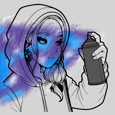 a realistic girl, spray painting
