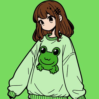 girl wearing frogging sweatshirt