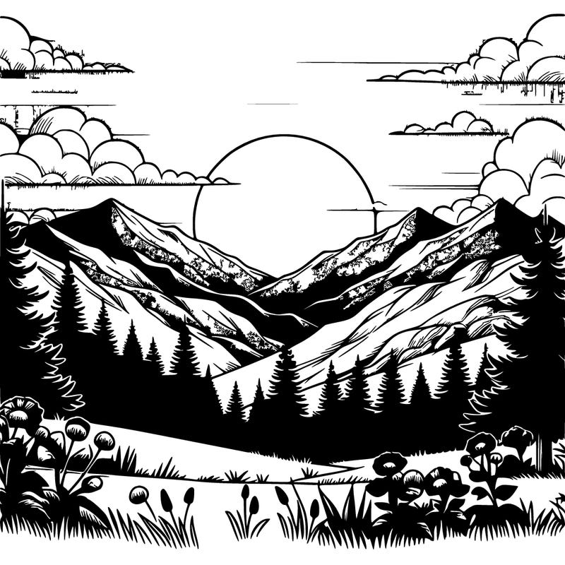 realistic sunset in the mountains