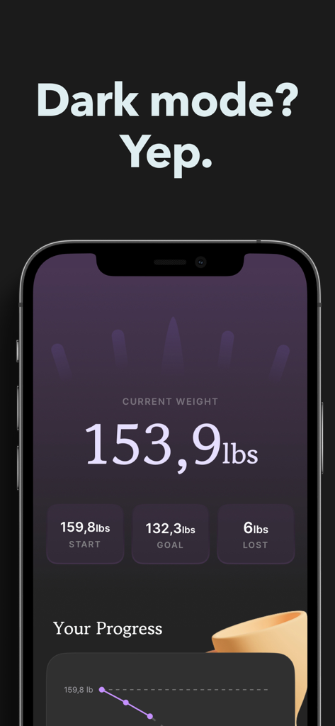 Cals: Lose Weight - Weight tracking progress in Cals app dark mode interface