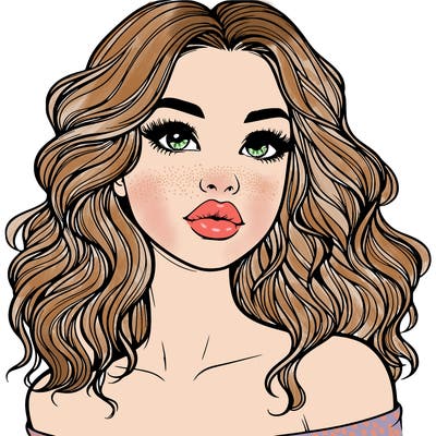 realistic girl with wavy hair and lips