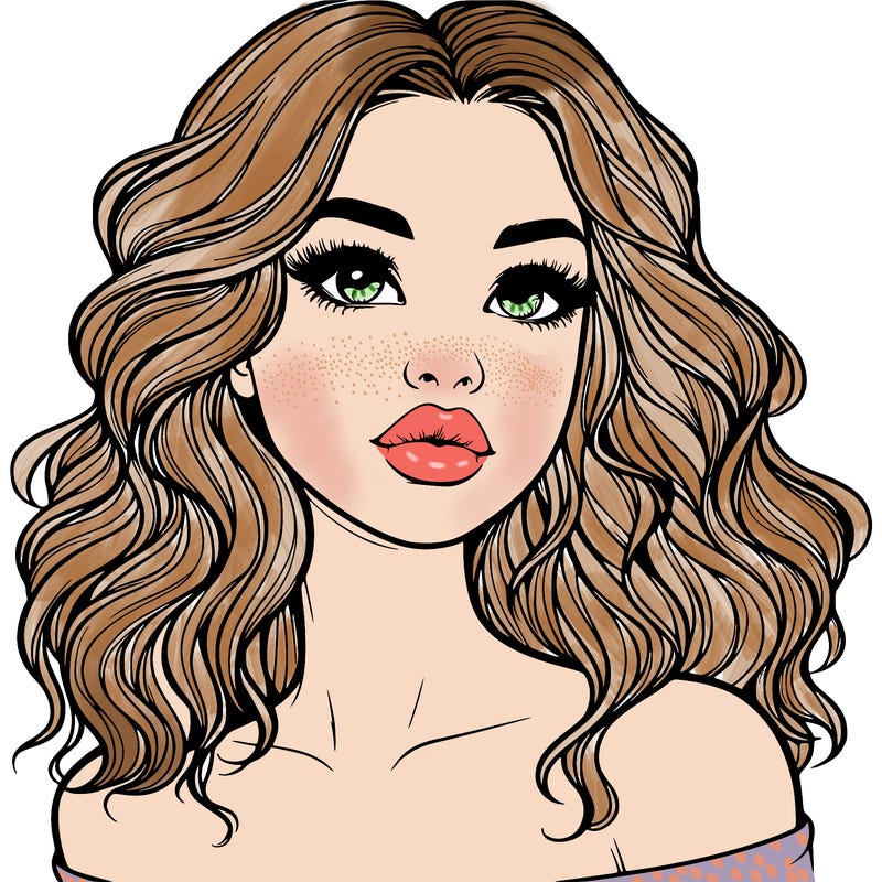 realistic girl with wavy hair and lips