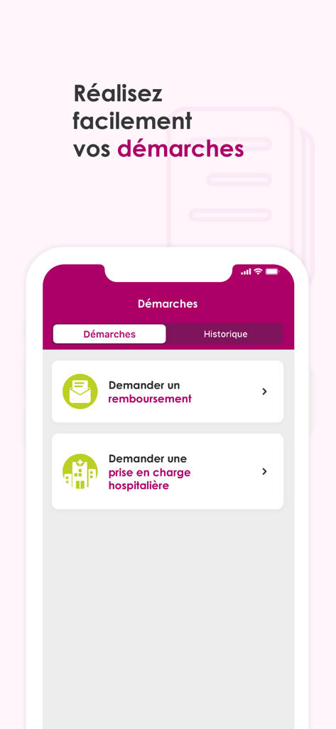 Interface de l'application Hélium pour les demandes de remboursement d'assurance santé et de prise en charge hospitalière