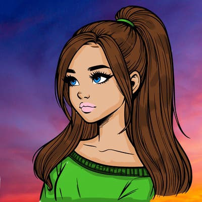 realistic girl with a high ponytail