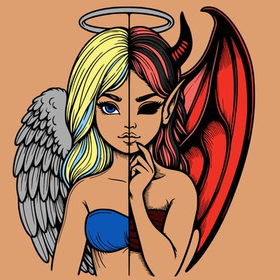 realistic angel half demon