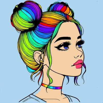realistic girl with buns on the top of her head