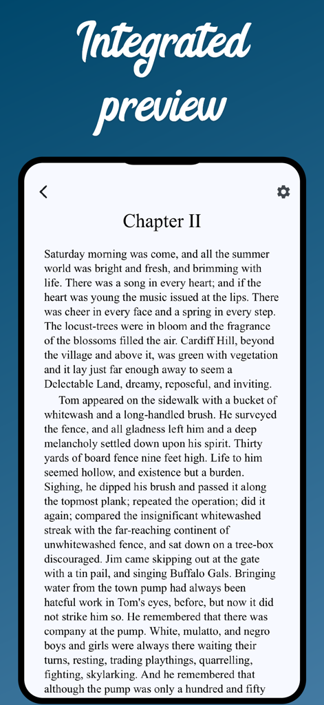 Novelist app interface showing an integrated preview of a book chapter
