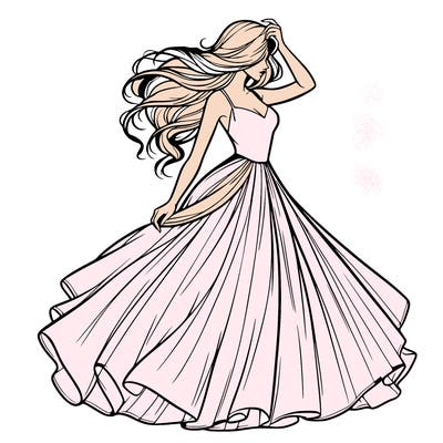 realistic woman with dress flowing in the wind