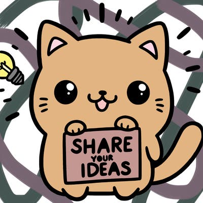 a cute cat saying share your ideas