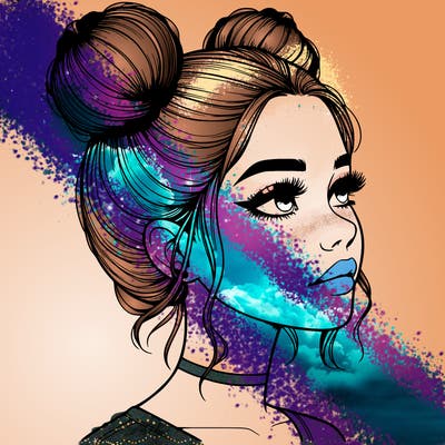 realistic girl with buns on the top of her head