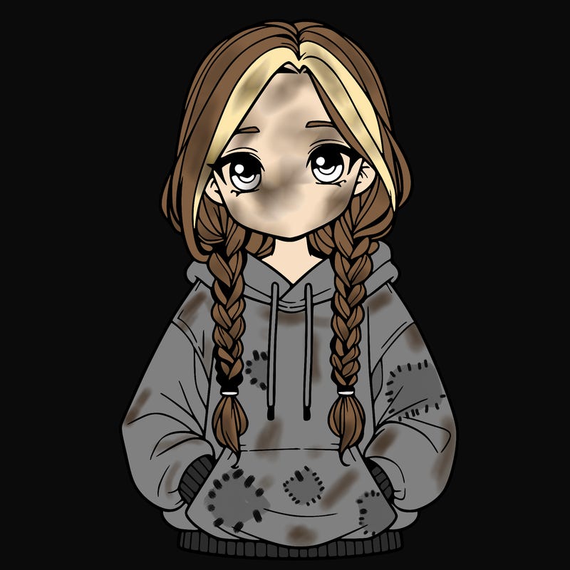 a realistic girl with a oversized hoodie and she has braids