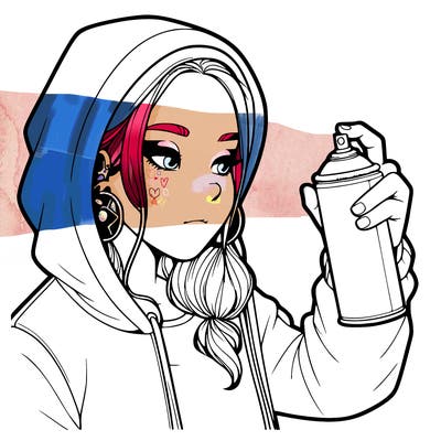 a realistic girl, spray painting