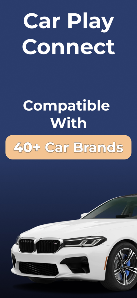 Car Play Connect: Remote Sync - Bildschirm der Car Play Connect App, der die Kompatibilität mit über vierzig Automarken zeigt