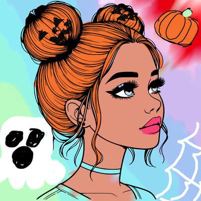 realistic girl with buns on the top of her head