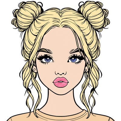 realistic girl with two buns in hair and lips