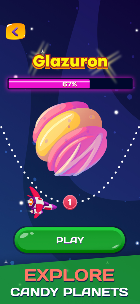 Block Blaster: Puzzle Games - Block Blaster puzzle game screenshot showing the Glazuron candy planet in adventure mode