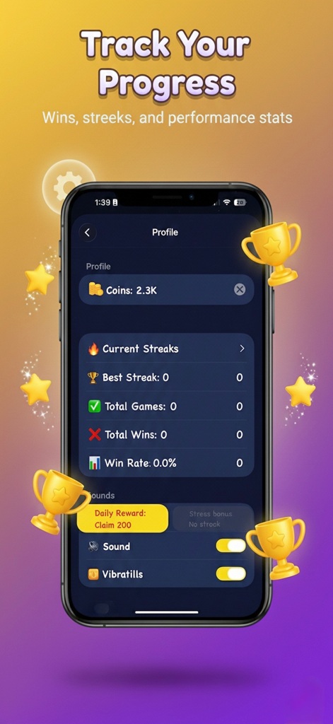 Indian Ludo, Ashta Chamma Game - Mobile app screen for Indian Ludo showing user profile stats and progress tracking