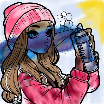 realistic girl spray painting