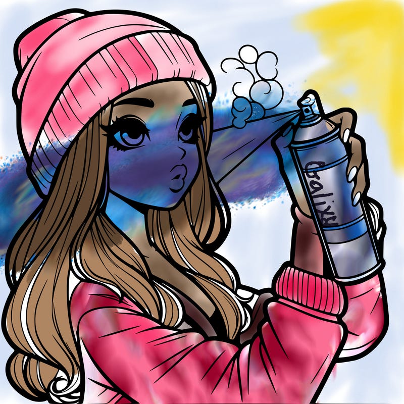 realistic girl spray painting