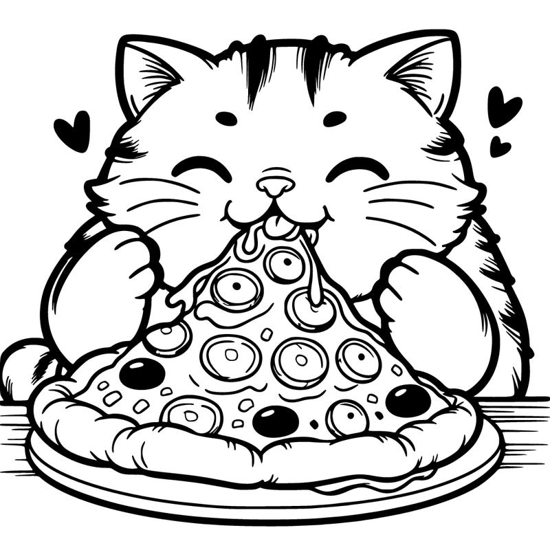 cat eating pizza