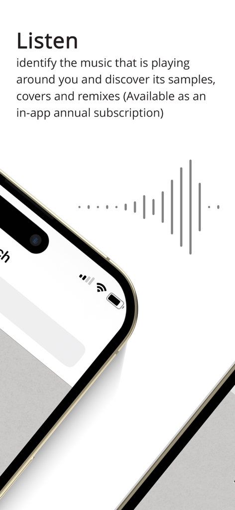 WhoSampled - Screenshot of WhoSampled app showing the Listen feature to identify music samples and remixes