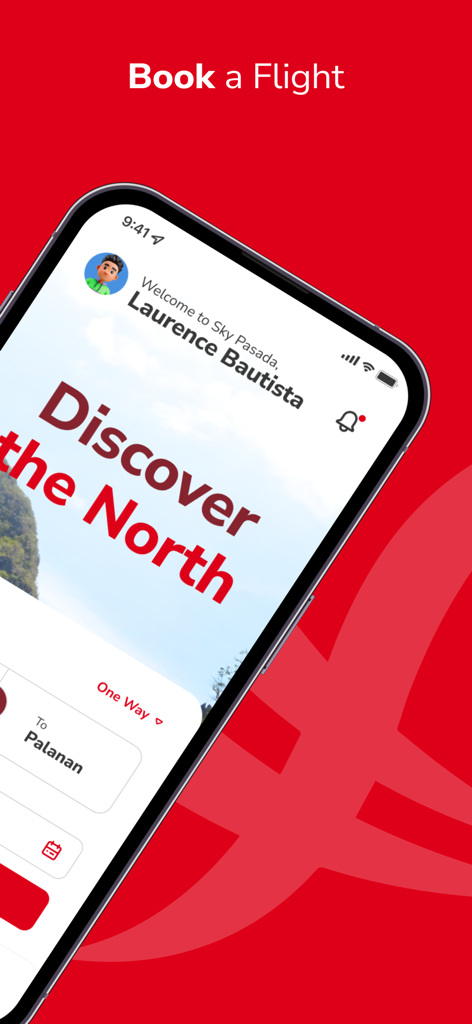 Sky Pasada - Sky Pasada app interface showing flight booking options for Palanan