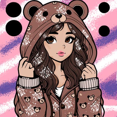 realistic girl in a animal pjs hoodie